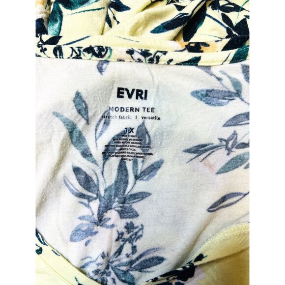 Evri Womens Floral Print Yellow V-Neck Modern Tee Shirt 1X Stretch - Picture 3 of 3